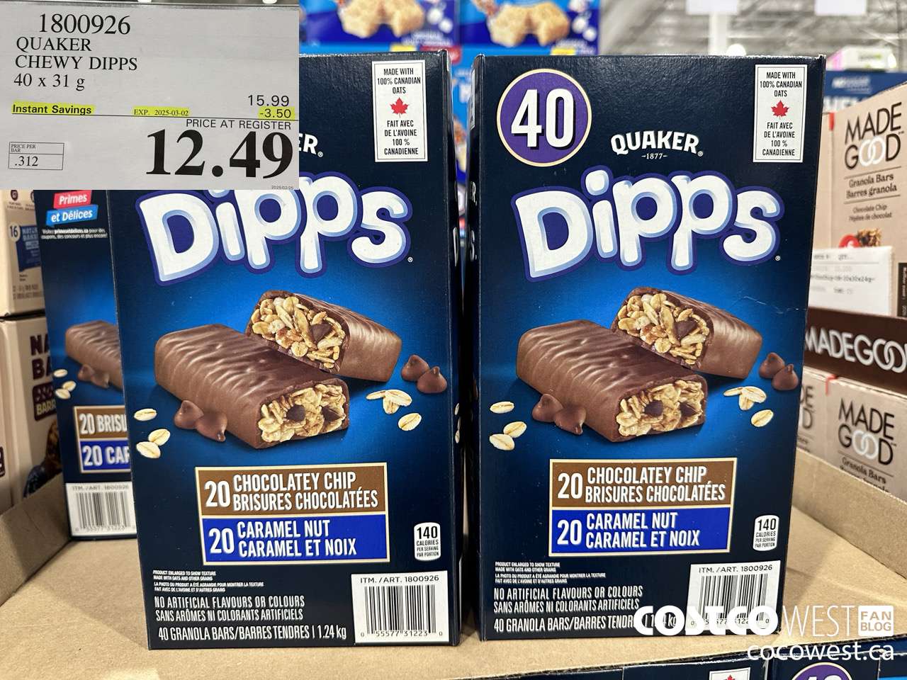 1800926 QUAKER CHEWY DIPPS 40 X 31 G ($3.50 INSTANT SAVINGS EXPIRES ON 2025-03-02) $12.49