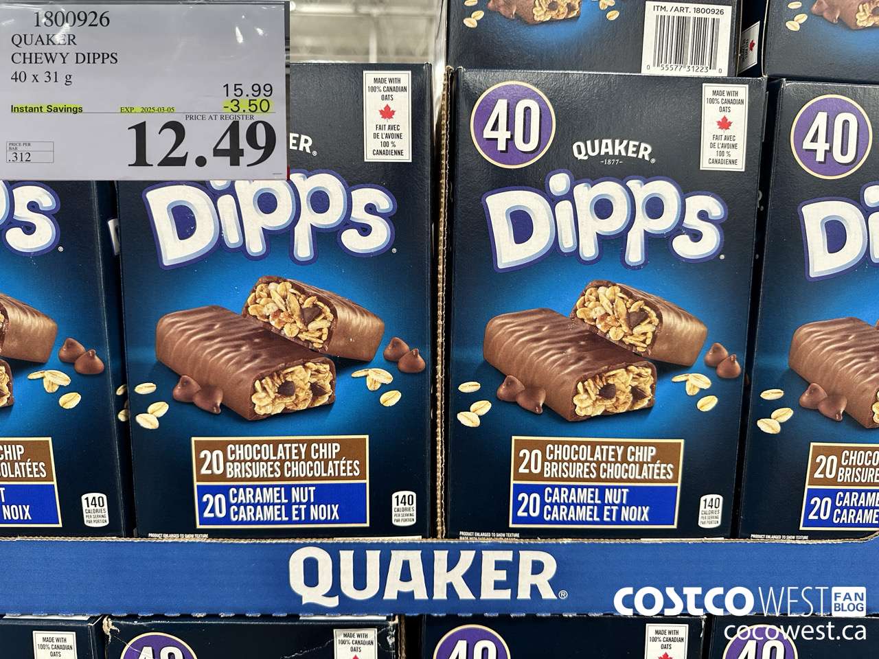 1800926 QUAKER CHEWY DIPPS 40 X 31 G ($3.50 INSTANT SAVINGS EXPIRES ON 2025-03-02) $12.49