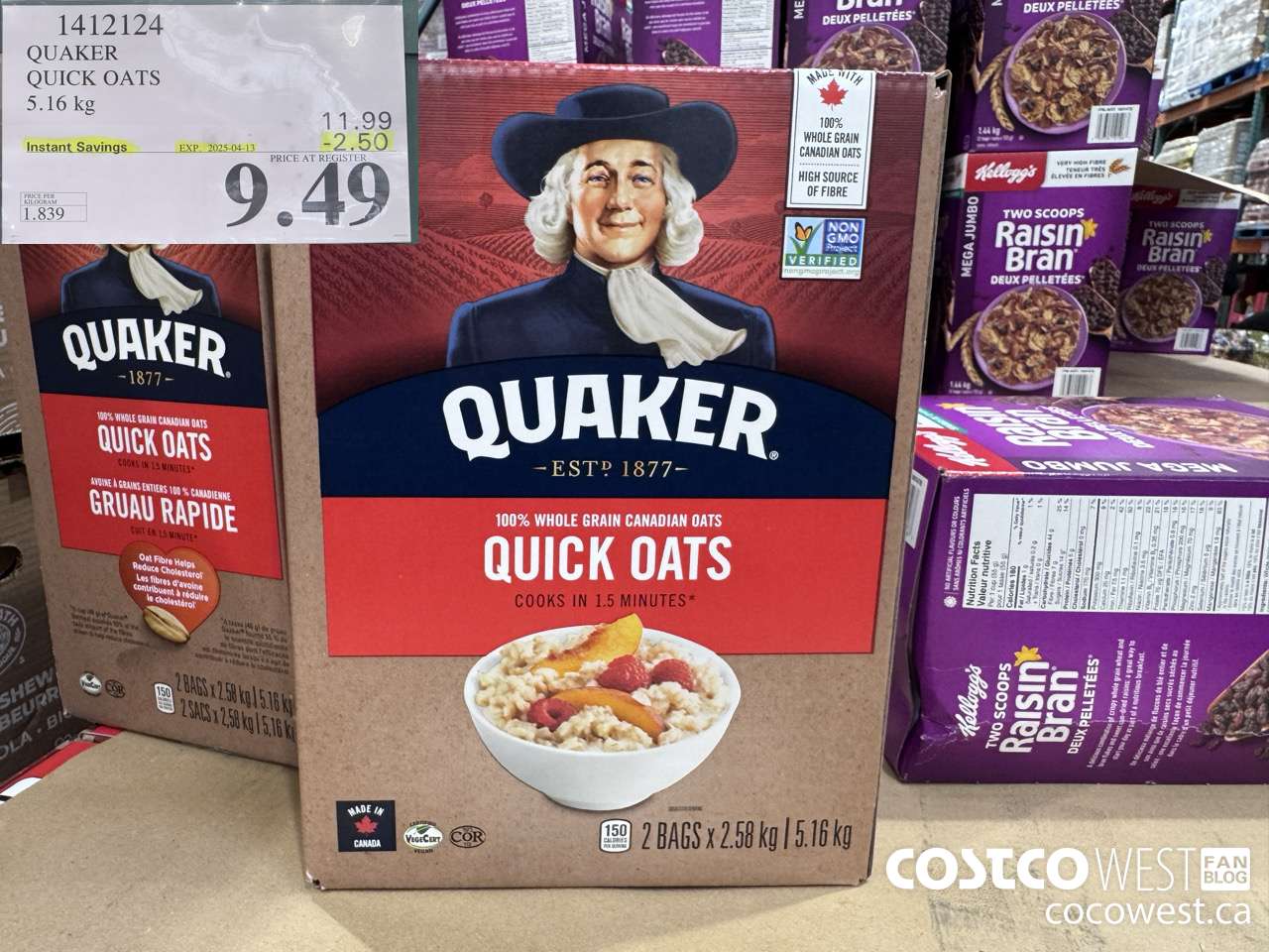 1412124 QUAKER QUICK OATS 5.16 kg ($2.50 INSTANT SAVINGS EXPIRES ON 2025-04-13) $9.49