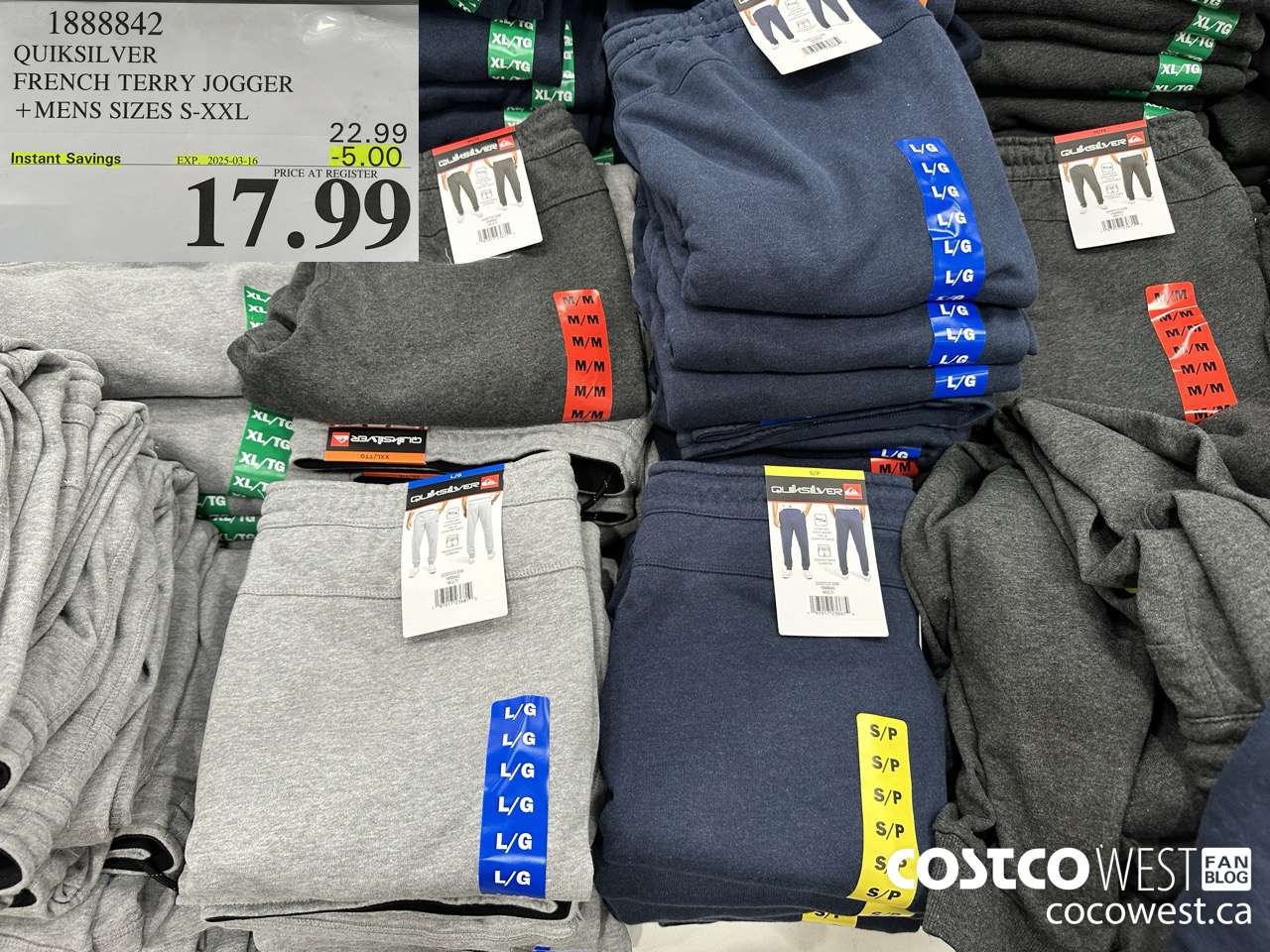 1888842 QUIKSILVER FRENCH TERRY JOGGER MENS SIZES S-XXL ($5.00 INSTANT SAVINGS EXPIRES ON 2025-03-16) $17.99