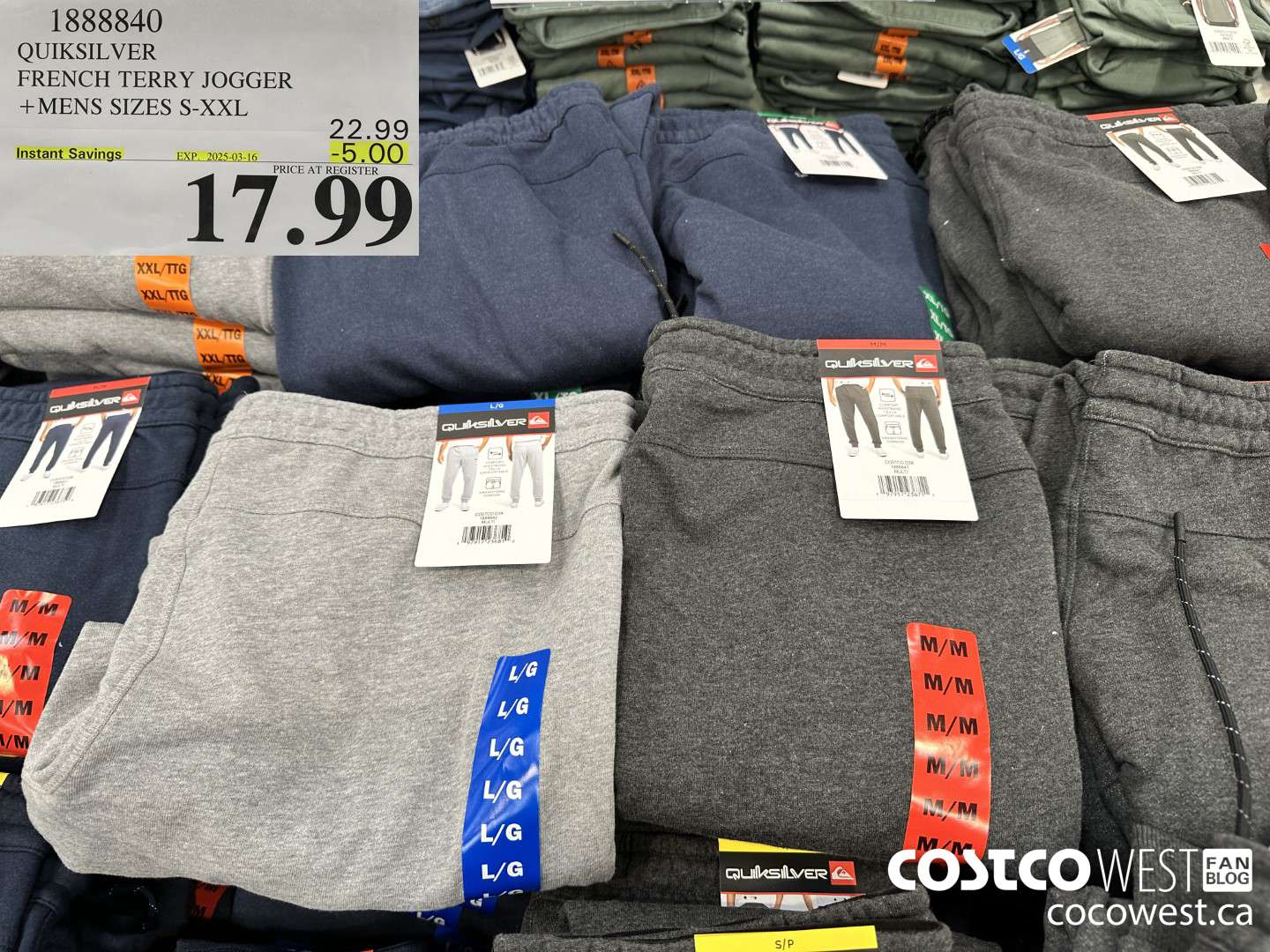 1888840 QUIKSILVER FRENCH TERRY JOGGER MENS SIZES S-XXL ($5.00 INSTANT SAVINGS EXPIRES ON 2025-03-16) $17.99