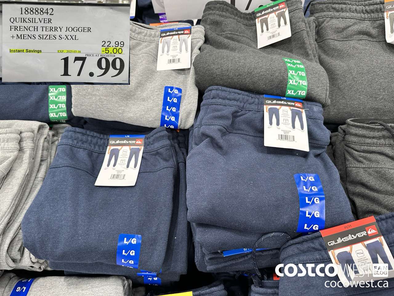 1888842 QUIKSILVER FRENCH TERRY JOGGER MENS SIZES S-XXL ($5.00 INSTANT SAVINGS EXPIRES ON 2025-03-16) $17.99