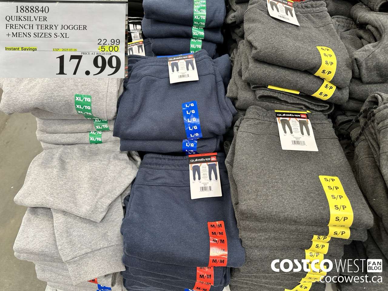 1888840 QUIKSILVER FRENCH TERRY JOGGER MENS SIZES S-XXL ($5.00 INSTANT SAVINGS EXPIRES ON 2025-03-16) $17.99