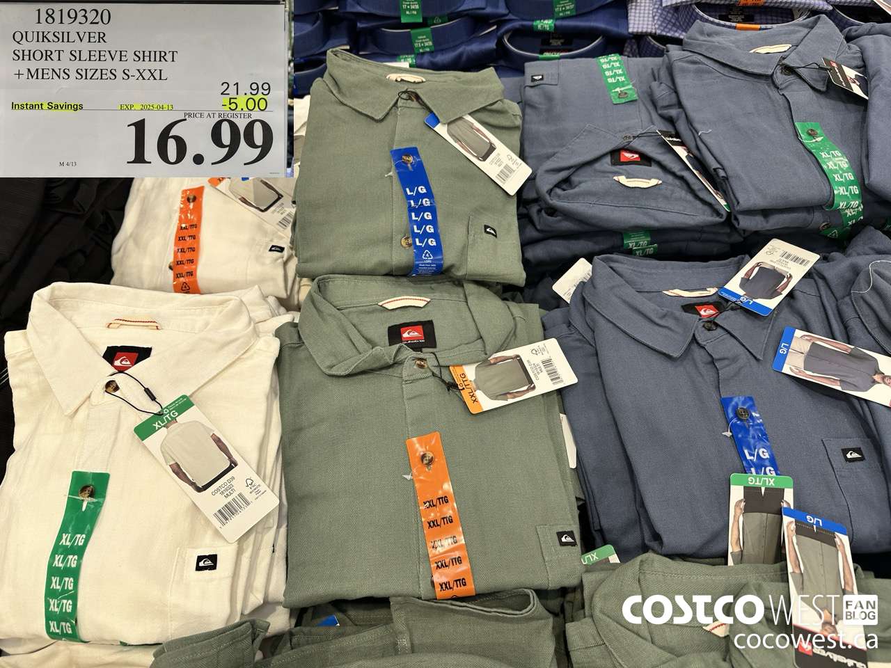 1819320 QUIKSILVER SHORT SLEEVE SHIRT MENS SIZES S-XXL ($5.00 INSTANT SAVINGS EXPIRES ON 2025-04-13) $16.99