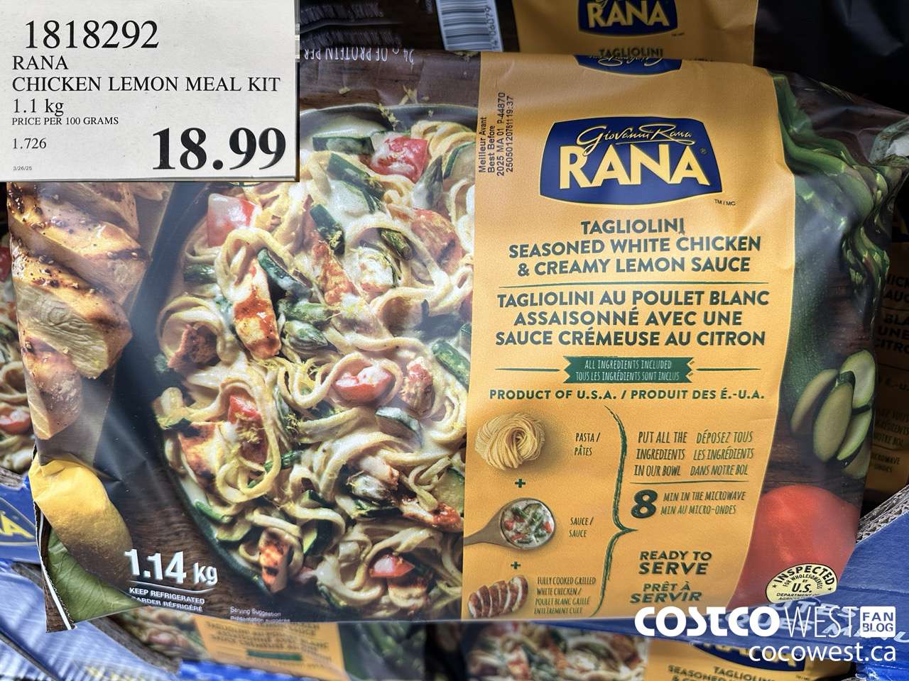 1818292 RANA CHICKEN LEMON MEAL KIT 1.1 KG $18.99