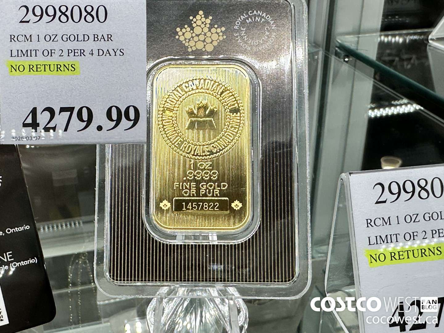 2998080 RCM 1 OZ GOLD BAR LIMIT OF 2 PER 7 DAYS NO RETURNS $4279.99