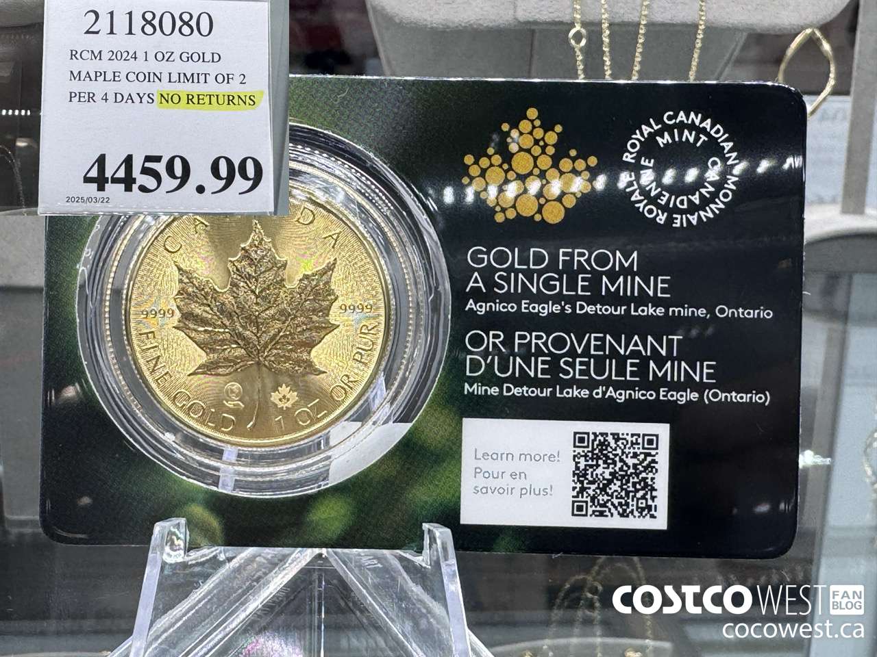 2118080 RCM 2024 1 OZ GOLD. MAPLE COIN LIMIT OF 2 PER 4 DAYS NO RETURNS $4459.99