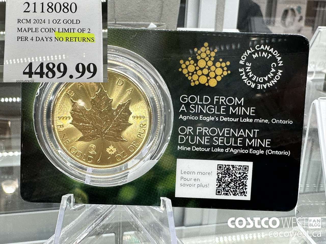 2118080 RCM 2024 1 OZ GOLD. MAPLE COIN LIMIT OF 2 PER 4 DAYS NO RETURNS $4489.99