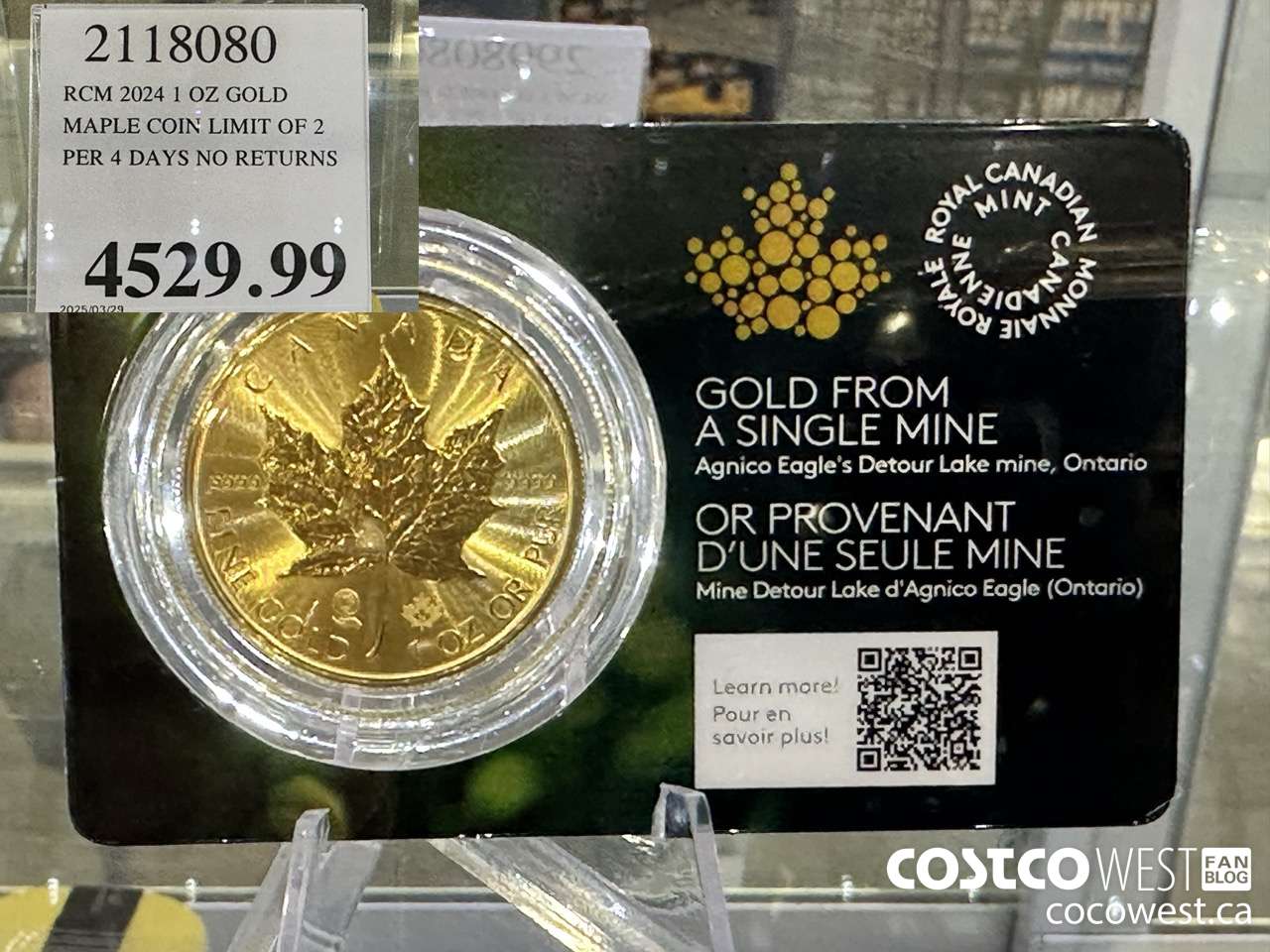 2118080 RCM 2024 1 OZ GOLD. MAPLE COIN LIMIT OF 2 PER 4 DAYS NO RETURNS $4529.99