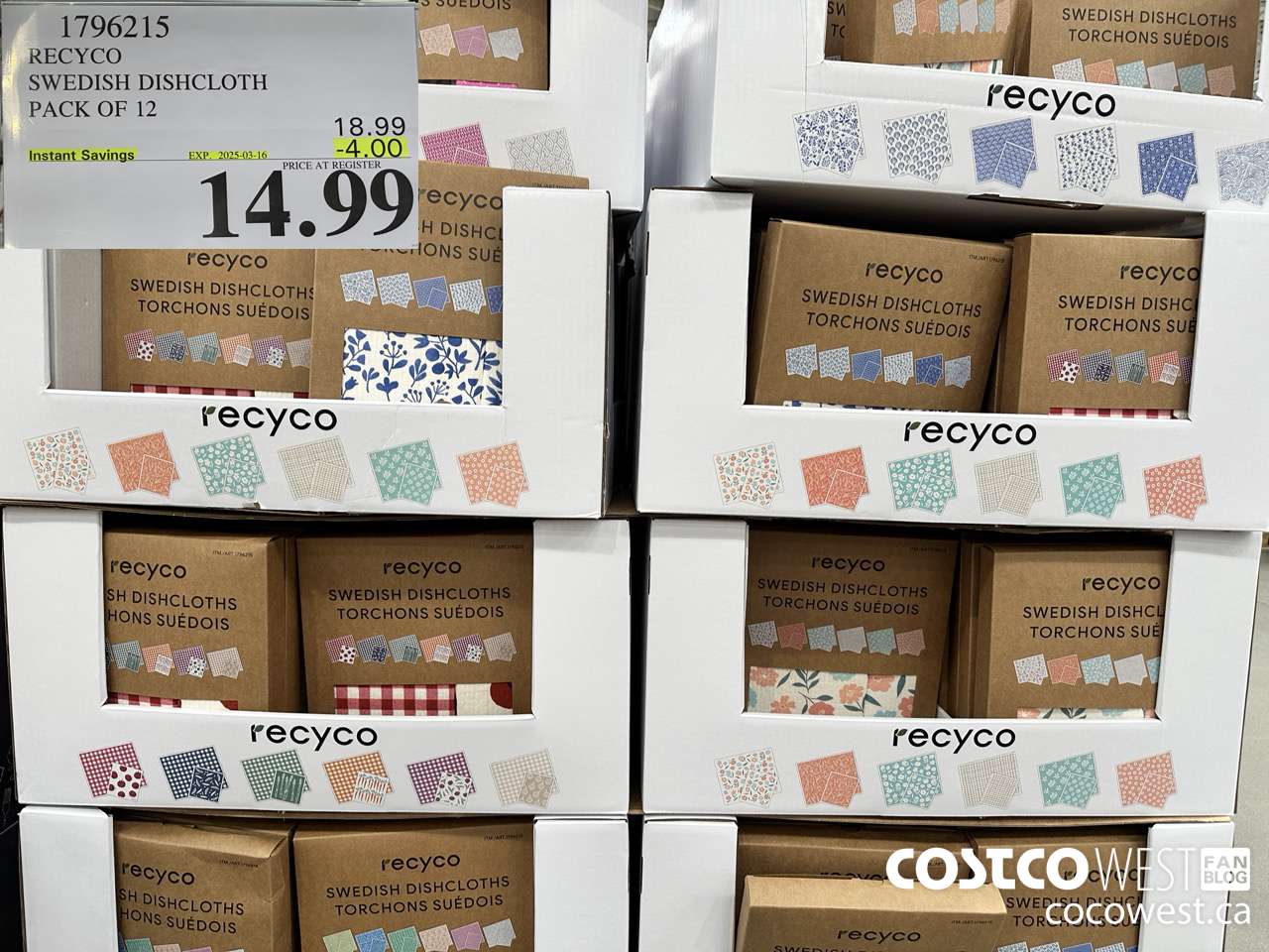 1796215 RECYCO SWEDISH DISHCLOTH PACK OF 12 ($4.00 INSTANT SAVINGS EXPIRES ON 2025-03-16) $14.99