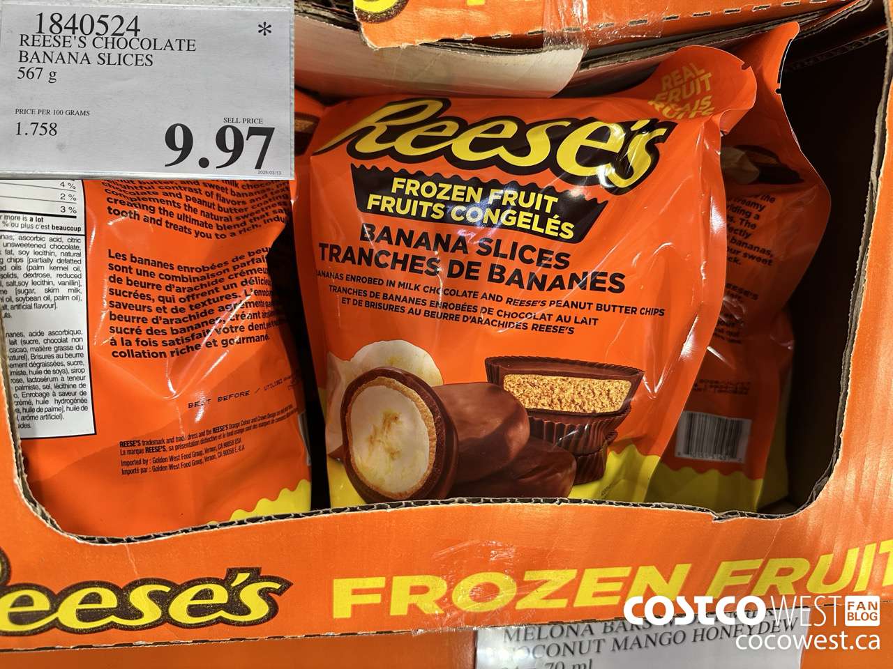 1840524 REESE'S CHOCOLATE BANANA SLICES 567G $9.97