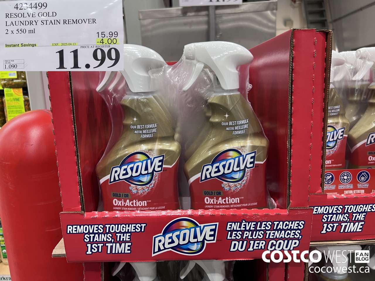 4234499 RESOLVE GOLD LAUNDRY STAIN REMOVER 2 X 550ML ($4.00 INSTANT SAVINGS EXPIRES ON 2025-04-13) $11.99
