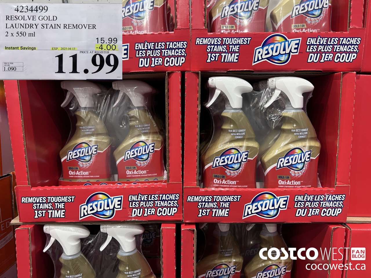 4234499 RESOLVE GOLD LAUNDRY STAIN REMOVER 2 X 550ML ($4.00 INSTANT SAVINGS EXPIRES ON 2025-04-13) $11.99