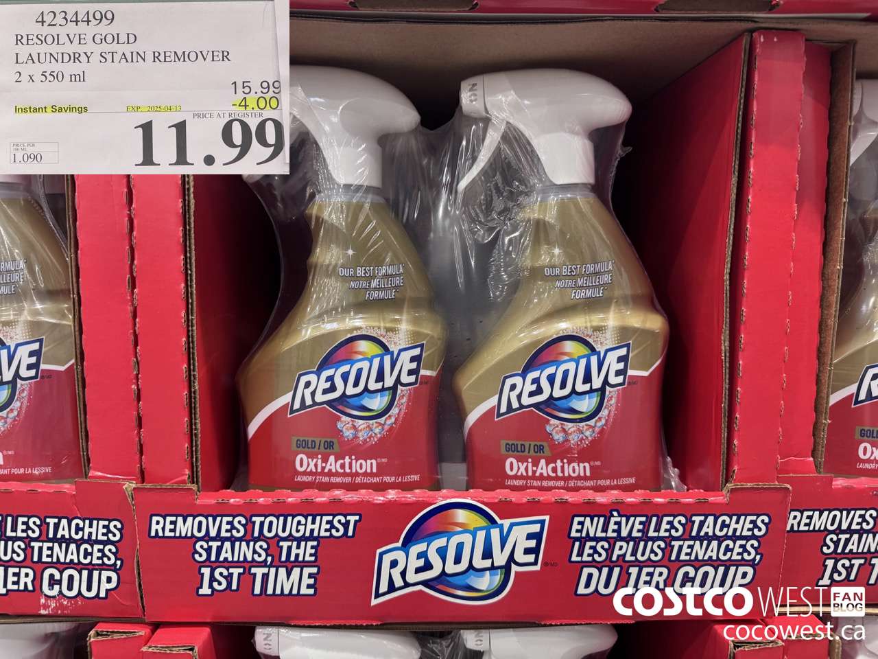 4234499 RESOLVE GOLD LAUNDRY STAIN REMOVER 2 X 550ML ($4.00 INSTANT SAVINGS EXPIRES ON 2025-04-13) $11.99