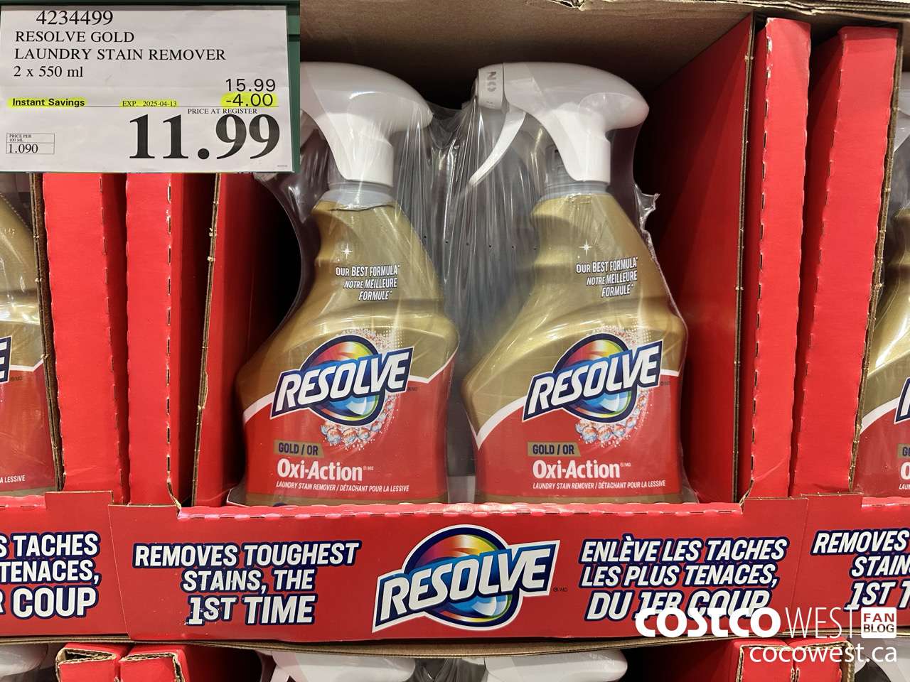 4234499 RESOLVE GOLD LAUNDRY STAIN REMOVER 2 X 550ML ($4.00 INSTANT SAVINGS EXPIRES ON 2025-04-13) $11.99
