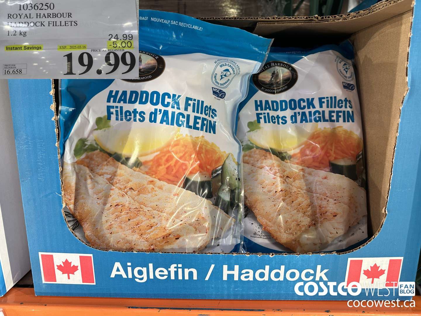 1036250 ROYAL HARBOUR HADDOCK FILLETS 1.2 kg ($5.00 INSTANT SAVINGS EXPIRES ON 2025-03-16) $19.99