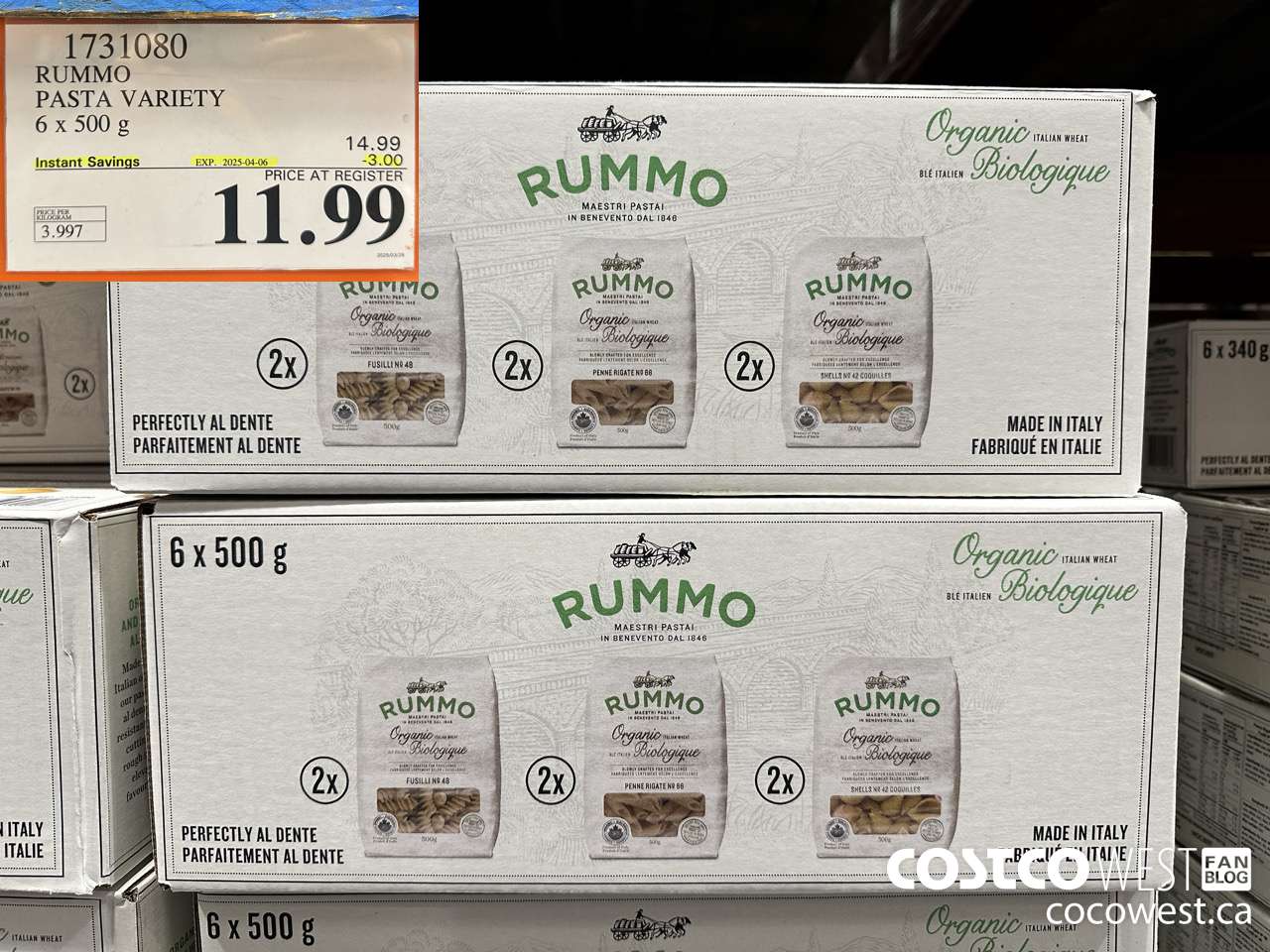 1731080 RUMMO PASTA VARIETY 6 X 500G ($3.00 INSTANT SAVINGS EXPIRES ON 2025-04-06) $11.99