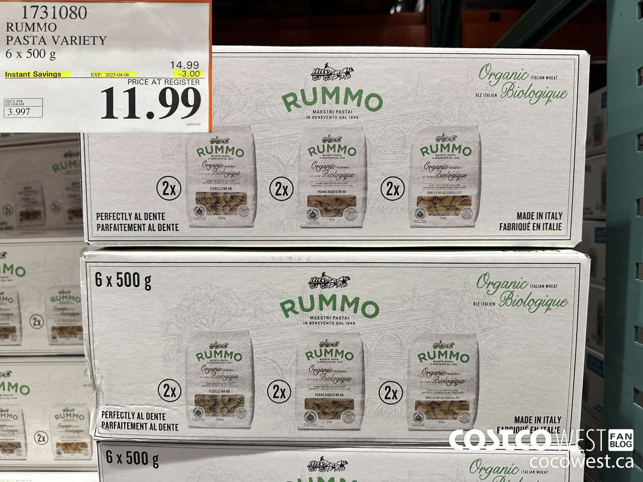 1731080 RUMMO PASTA VARIETY 6 X 500G ($3.00 INSTANT SAVINGS EXPIRES ON 2025-04-06) $11.99
