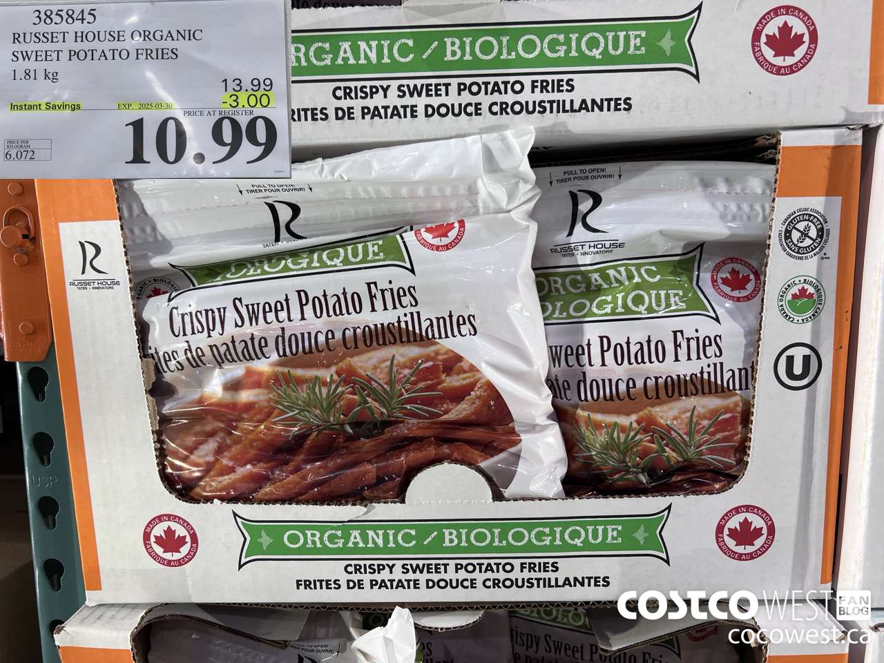 385845 RUSSET HOUSE ORGANIC SWEET POTATO FRIES 1.81 kg ($3.00 INSTANT SAVINGS EXPIRES ON 2025-03-30) $10.99