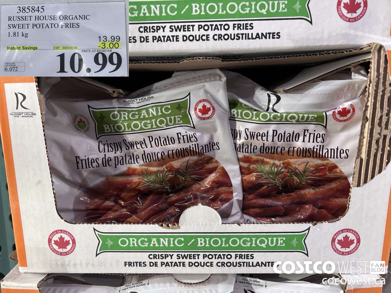 385845 RUSSET HOUSE ORGANIC SWEET POTATO FRIES 1.81 kg ($3.00 INSTANT SAVINGS EXPIRES ON 2025-03-30) $10.99