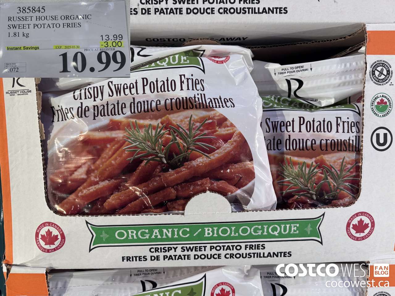 385845 RUSSET HOUSE ORGANIC SWEET POTATO FRIES 1.81 kg ($3.00 INSTANT SAVINGS EXPIRES ON 2025-03-30) $10.99