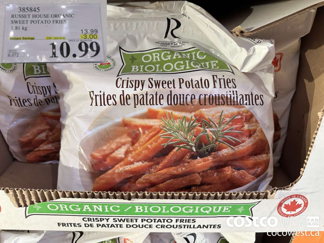 385845 RUSSET HOUSE ORGANIC SWEET POTATO FRIES 1.81 kg ($3.00 INSTANT SAVINGS EXPIRES ON 2025-03-30) $10.99