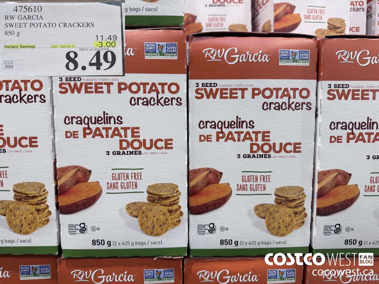 475610 RW GARCIA SWEET POTATO CRACKERS 850 g ($3.00 INSTANT SAVINGS EXPIRES ON 2025-04-13) $8.49