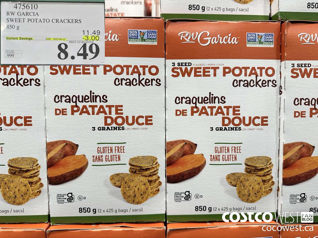 475610 RW GARCIA SWEET POTATO CRACKERS 850 g ($3.00 INSTANT SAVINGS EXPIRES ON 2025-04-13) $8.49