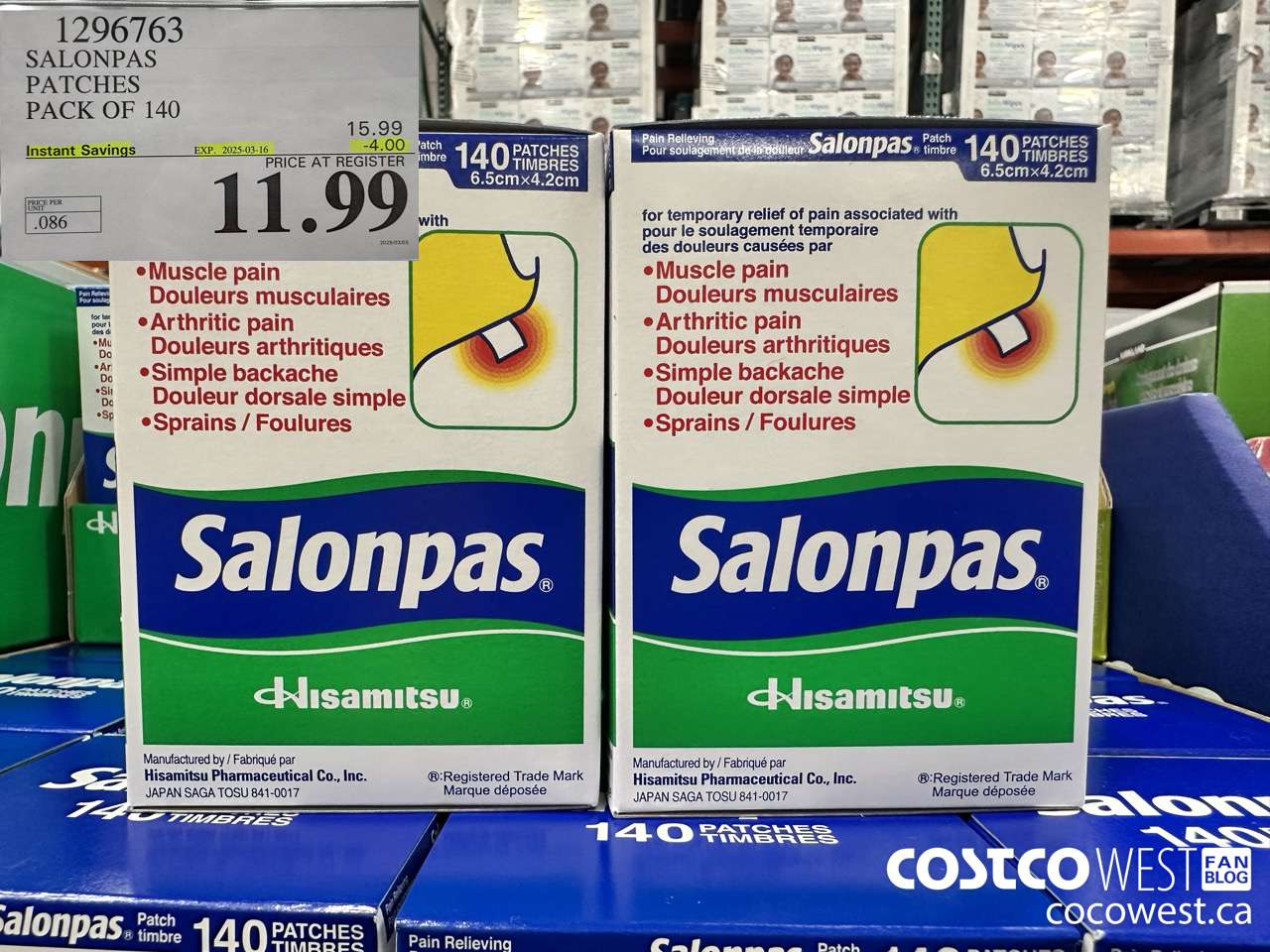 1296763 SALONPAS PATCHES PACK OF 140 ($4.00 INSTANT SAVINGS EXPIRES ON 2025-03-16) $11.99