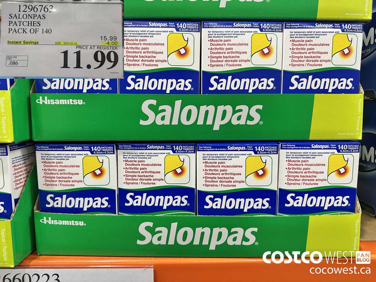 1296763 SALONPAS PATCHES PACK OF 140 ($4.00 INSTANT SAVINGS EXPIRES ON 2025-03-16) $11.99