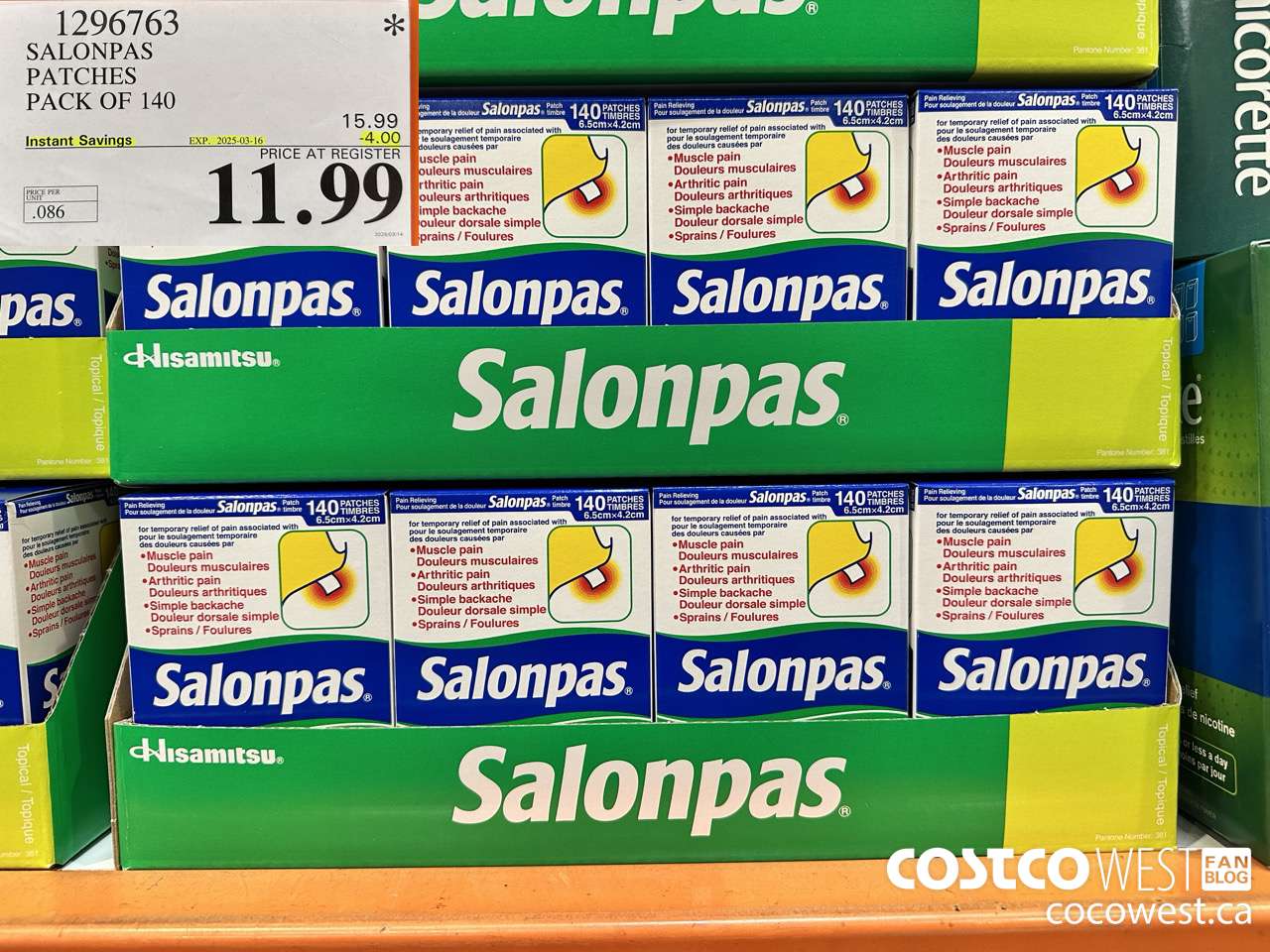 1296763 SALONPAS PATCHES PACK OF 140 ($4.00 INSTANT SAVINGS EXPIRES ON 2025-03-16) $11.99