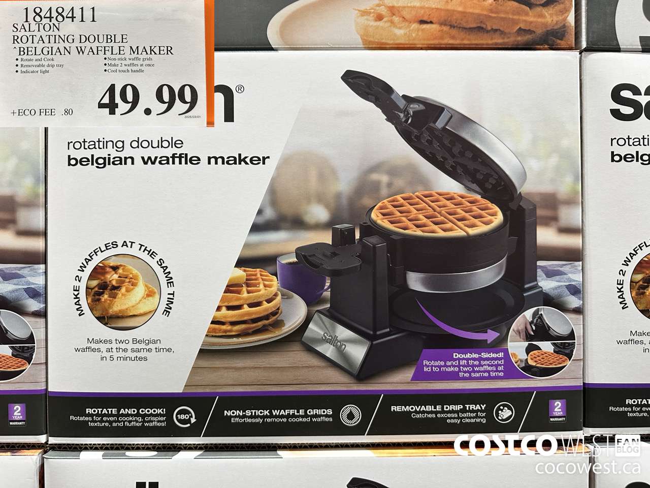 1848411 SALTON ROTATING DOUBLE BELGIAN WAFFLE MAKER $49.99