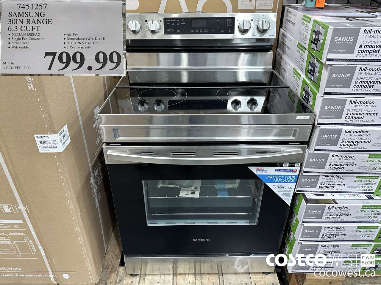 7451257 SAMSUNG ELECTRIC RANGE 6.3 CU. FT. $799.99