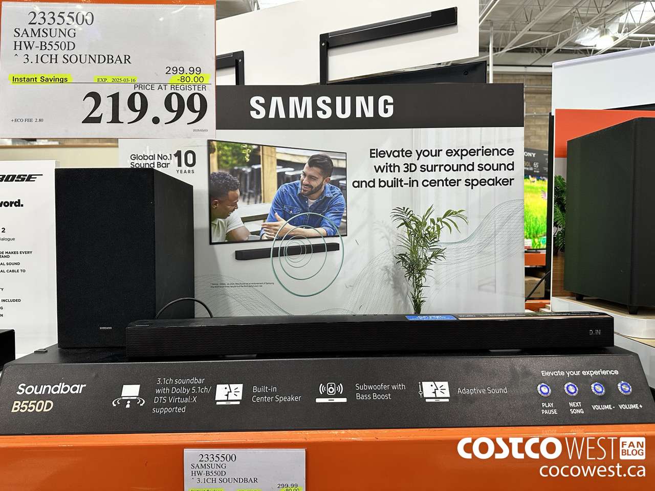 2335500 SAMSUNG HW-B550D SOUNDBAR 3.1CH ($80.00 INSTANT SAVINGS EXPIRES ON 2025-03-16) $219.99