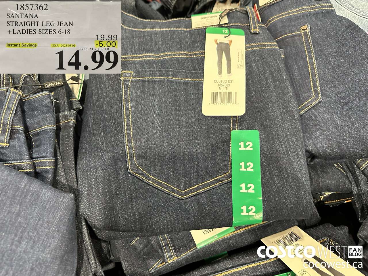 1857362 SANTANA STRAIGHT LEG JEAN LADIES SIZES 6-18 ($5.00 INSTANT SAVINGS EXPIRES ON 2025-03-02) $14.99