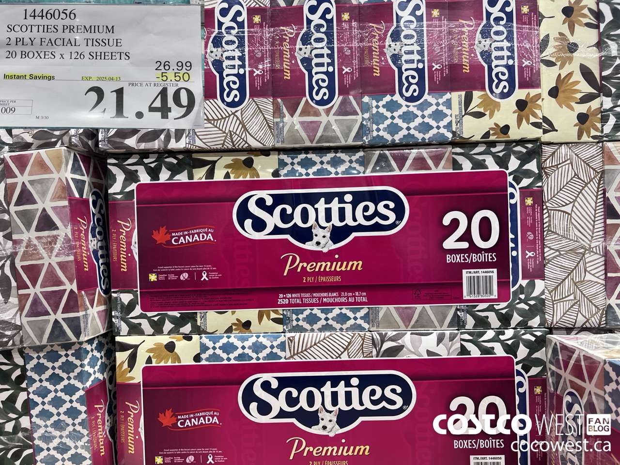 1446056 SCOTTIES PREMIUM 2 PLY FACIAL TISSUE 20 BOXES x 126 SHEETS ($5.50 INSTANT SAVINGS EXPIRES ON 2025-04-13) $21.49