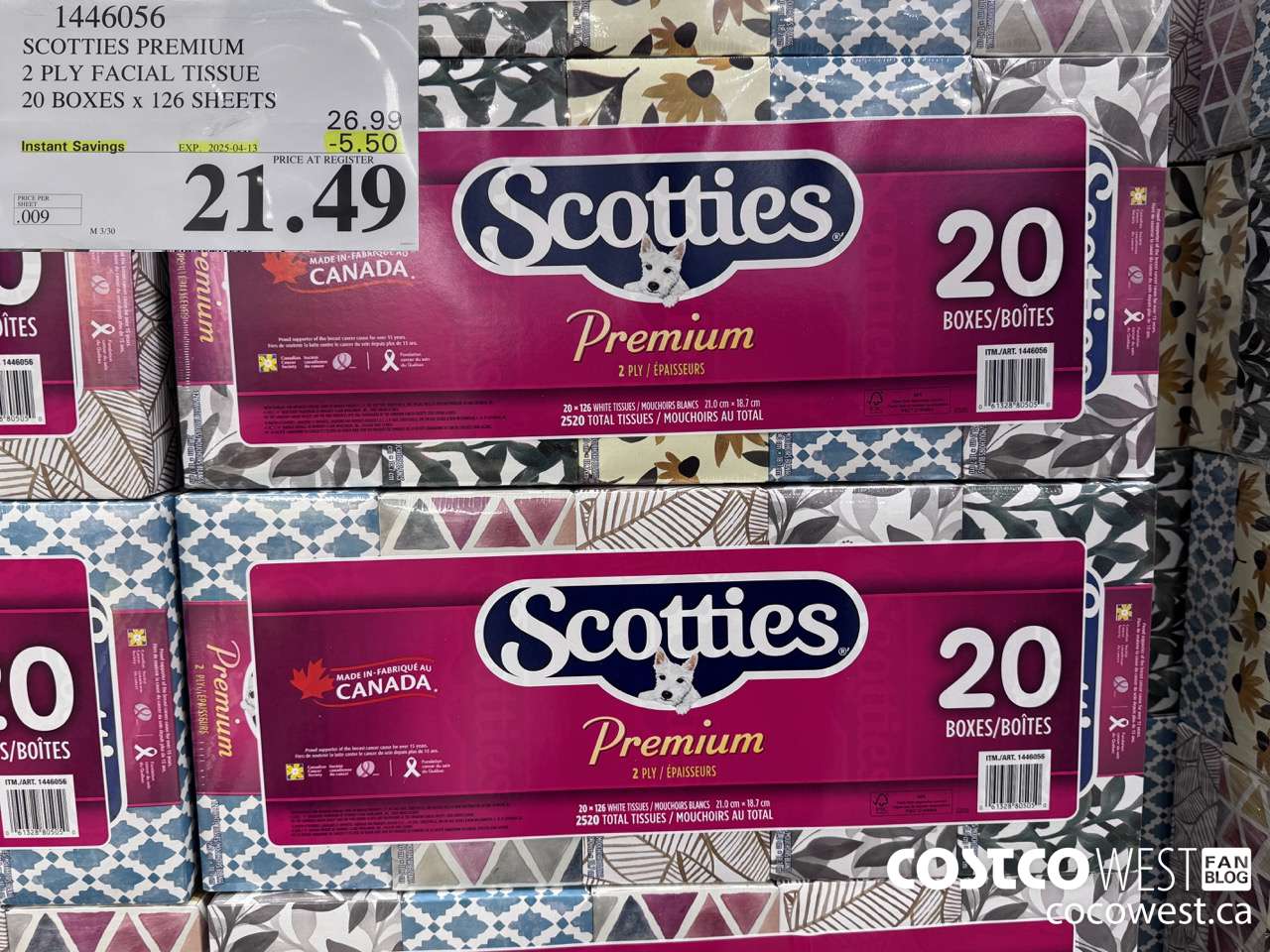 1446056 SCOTTIES PREMIUM 2 PLY FACIAL TISSUE 20 BOXES x 126 SHEETS ($5.50 INSTANT SAVINGS EXPIRES ON 2025-04-13) $21.49