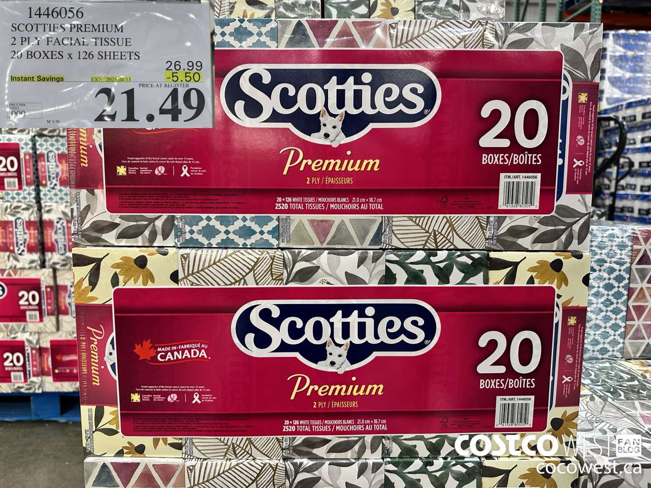 1446056 SCOTTIES PREMIUM 2 PLY FACIAL TISSUE 20 BOXES x 126 SHEETS ($5.50 INSTANT SAVINGS EXPIRES ON 2025-04-13) $21.49