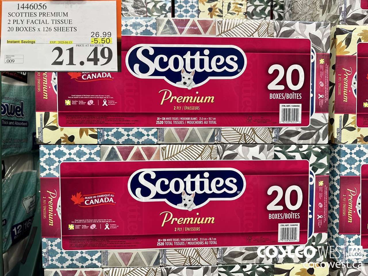 1446056 SCOTTIES PREMIUM 2 PLY FACIAL TISSUE 20 BOXES x 126 SHEETS ($5.50 INSTANT SAVINGS EXPIRES ON 2025-04-13) $21.49