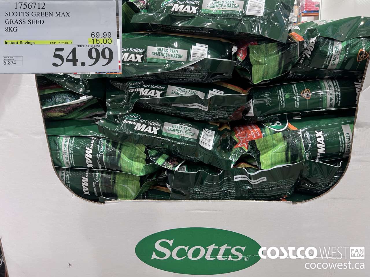 1756712 SCOTTS GREEN MAX GRASS SEED 8KG ($15.00 INSTANT SAVINGS EXPIRES ON 2025-04-13) $54.99