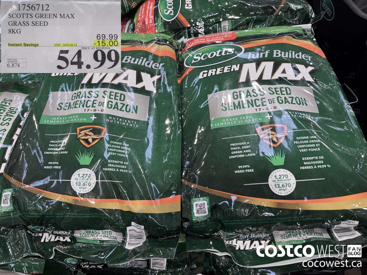 1756712 SCOTTS GREEN MAX GRASS SEED 8KG ($15.00 INSTANT SAVINGS EXPIRES ON 2025-04-13) $54.99
