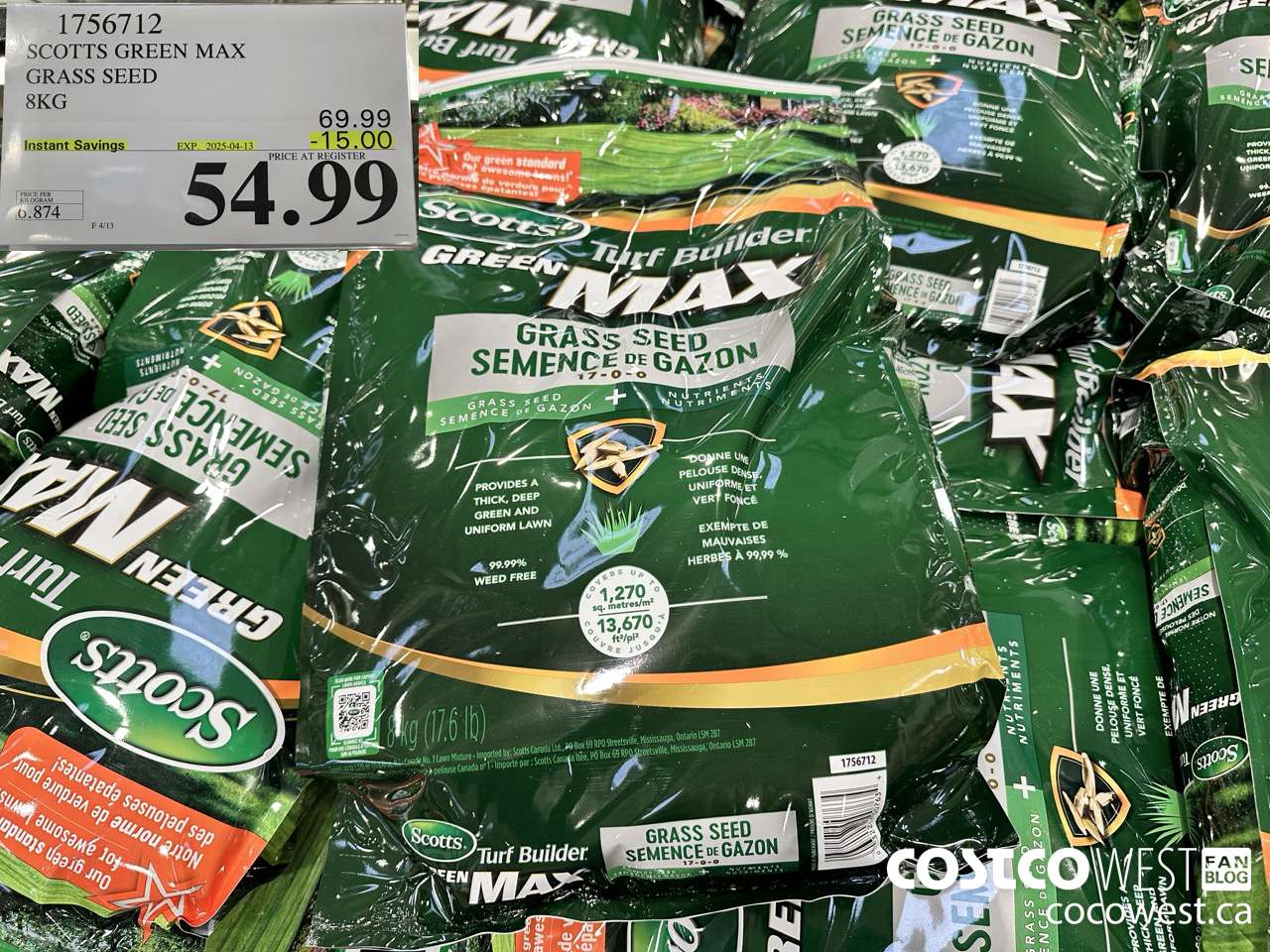 1756712 SCOTTS GREEN MAX GRASS SEED 8KG ($15.00 INSTANT SAVINGS EXPIRES ON 2025-04-13) $54.99