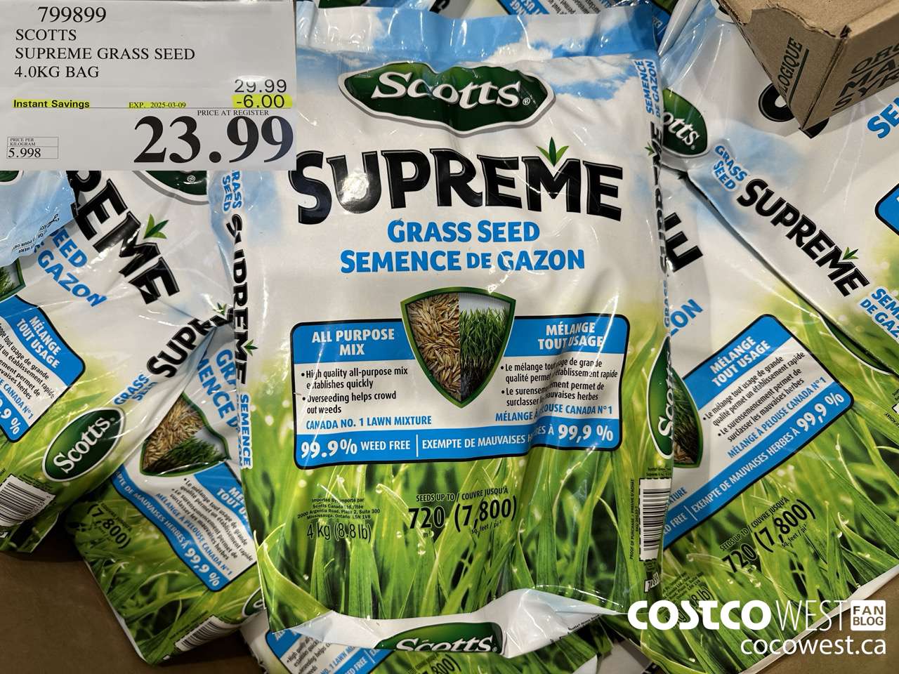 799899 SCOTTS SUPREME GRASS SEED 4.0 KG BAG ($6.00 INSTANT SAVINGS EXPIRES ON 2025-03-09) $23.99