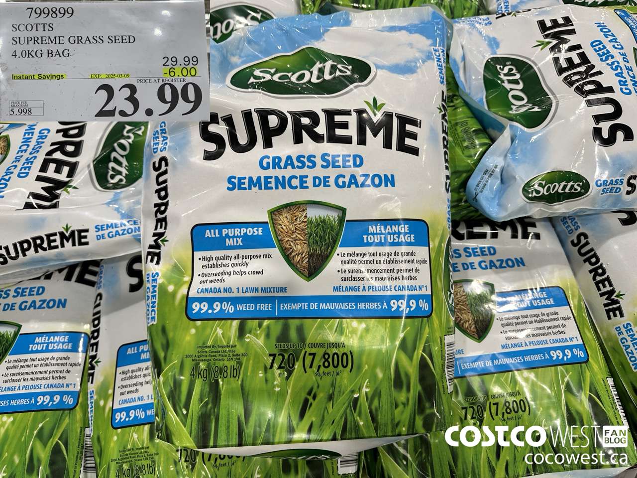 799899 SCOTTS SUPREME GRASS SEED 4.0 KG BAG ($6.00 INSTANT SAVINGS EXPIRES ON 2025-03-09) $23.99