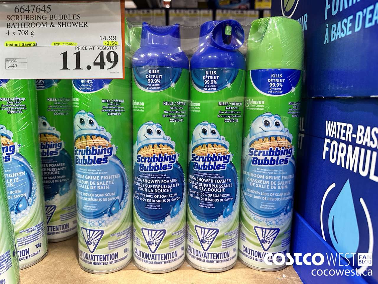 6647645 SCRUBBING BUBBLES BATHROOM & SHOWER 4 X 708G ($3.50 INSTANT SAVINGS EXPIRES ON 2025-03-16) $11.49