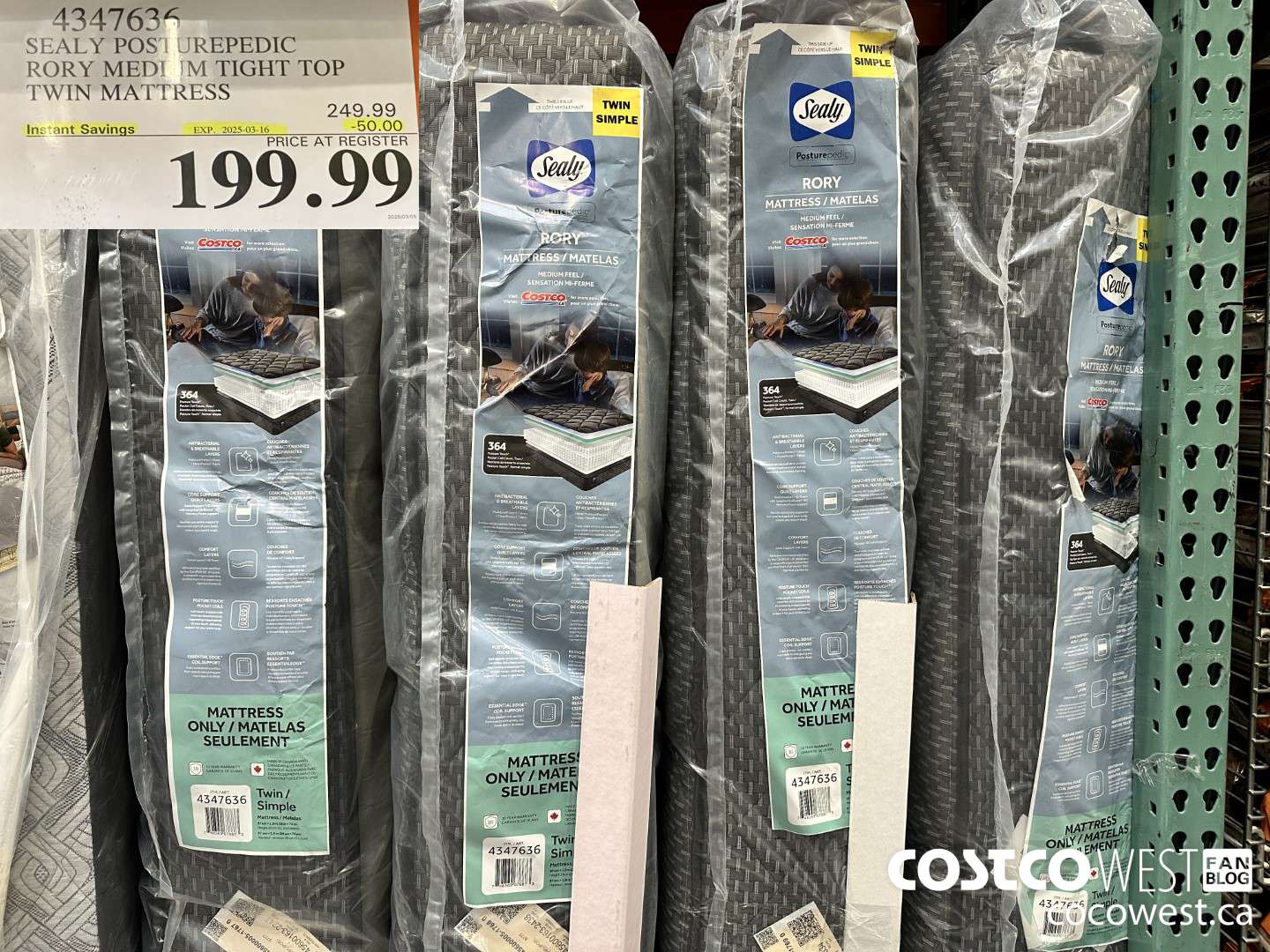 4347636 SEALY POSTUREPEDIC RORY MEDIUM TIGHT TOP TWIN MATTRESS ($50.00 INSTANT SAVINGS EXPIRES ON 2025-03-16) $199.99