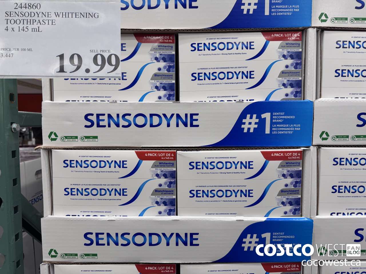 244860 SENSODYNE WHITENING TOOTHPASTE 4 X 145 ML $19.99