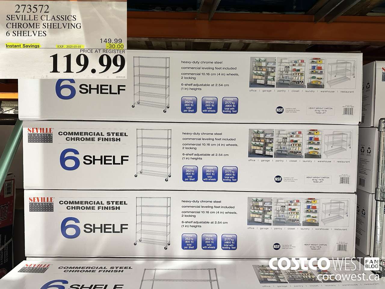 273572 SEVILLE CLASSICS CHROME SHELVING 6 SHELVES ($30.00 INSTANT SAVINGS EXPIRES ON 2025-03-03) $119.99