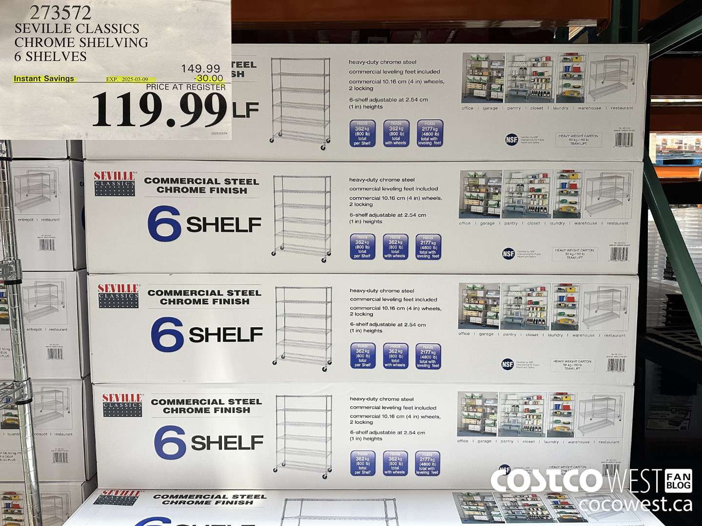 273572 SEVILLE CLASSICS CHROME SHELVING 6 SHELVES ($30.00 INSTANT SAVINGS EXPIRES ON 2025-03-09) $119.99