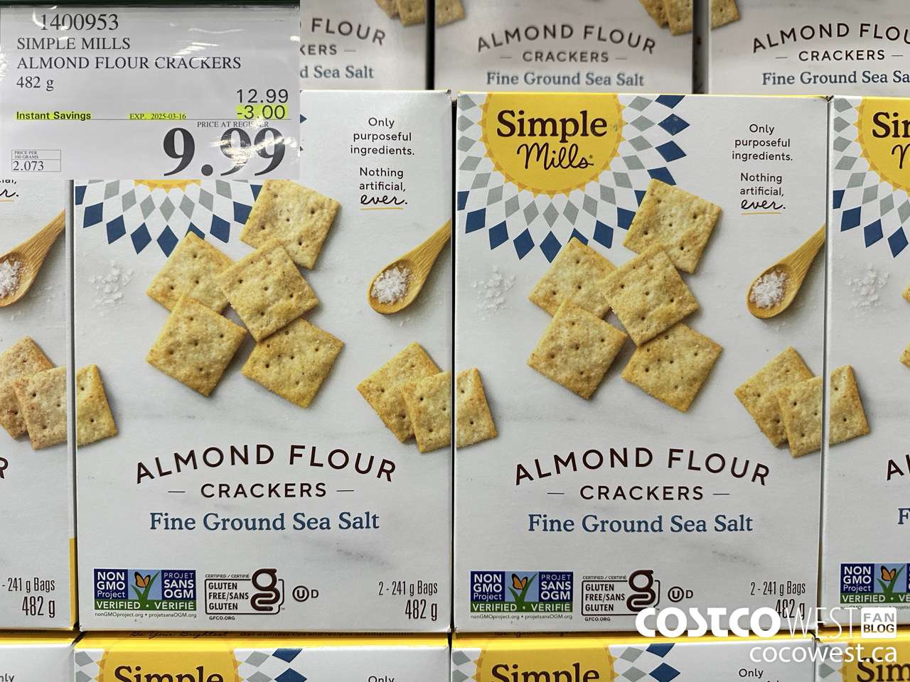 1400953 SIMPLE MILLS ALMOND FLOUR CRACKERS 482 g ($3.00 INSTANT SAVINGS EXPIRES ON 2025-03-16) $9.99